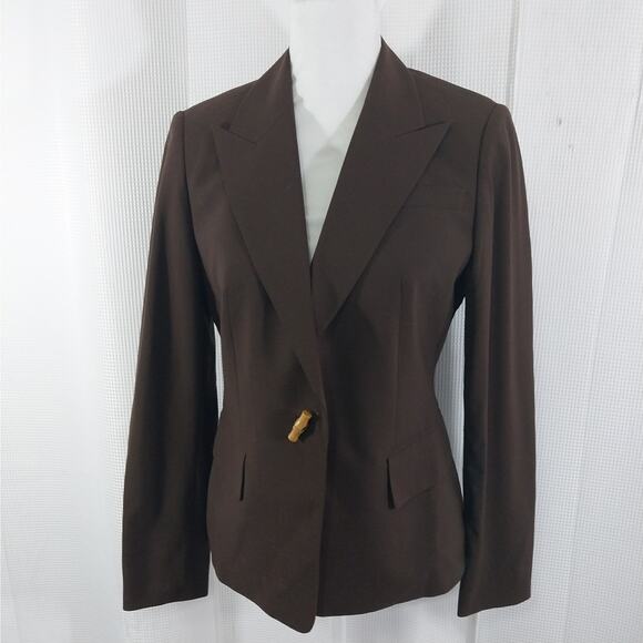 MICHAEL BY MICHAEL KORS! ESPRESSO BROWN WOOL BLEND TAILORED JACKET, BLAZER! SZ 6 - Picture 2 of 10